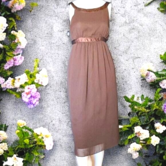 Motherhood Maternity BROWN Crepe Midi Dress Size Small Sleeveless Dressy Party - Picture 2 of 10